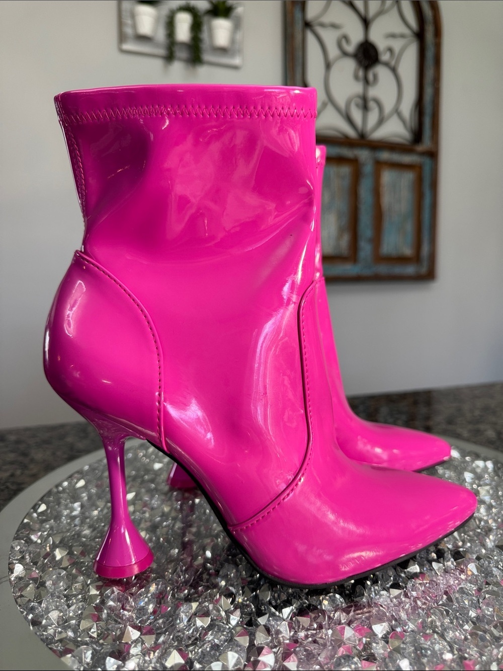INC International Concepts Hot Pink Patent Pointed-Toe Stiletto Ankle Boots NEW